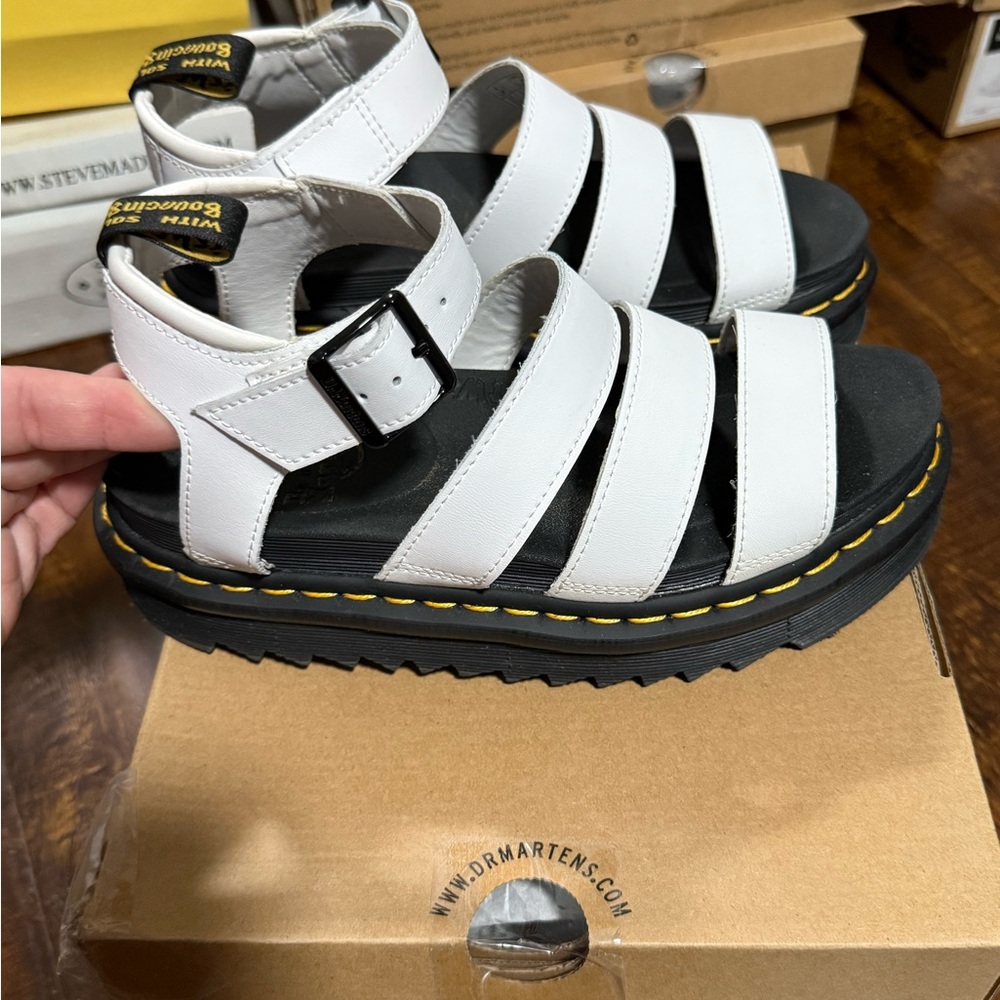 Dr. Martens Blaire White Platform Sandals Hydro leather.